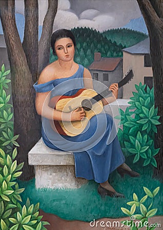 Young woman with a guitar painting by Jean Metzinger Editorial Stock Photo